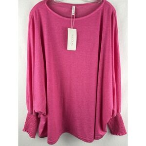 NWT Hot Pink Sz 2XL Flowy Blouse Dolman Sleeves Smocked Cuffs Soft Boho Romantic